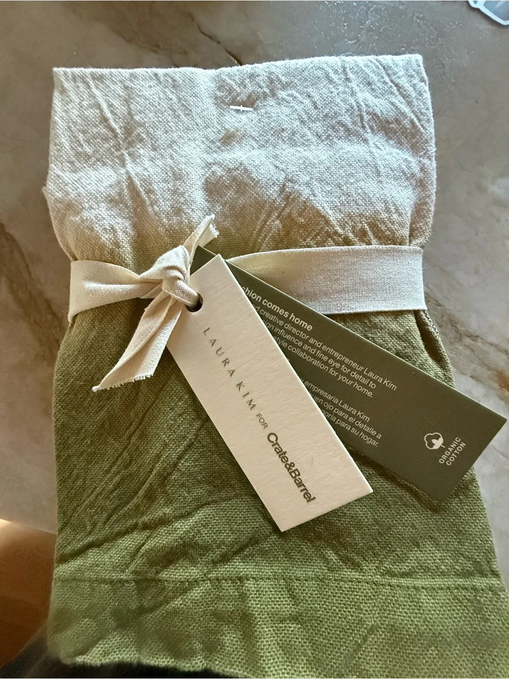 Crate&Barrel Olive and Cream Cotton Robe Wrap
